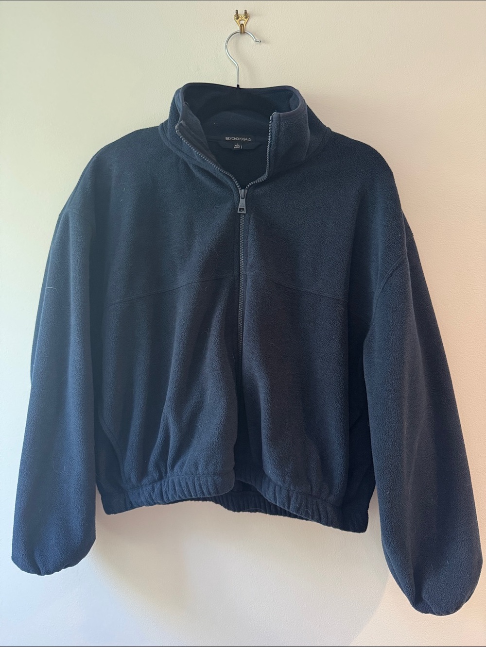 Beyond Yoga Navy Zip Up Fleece Bomber
